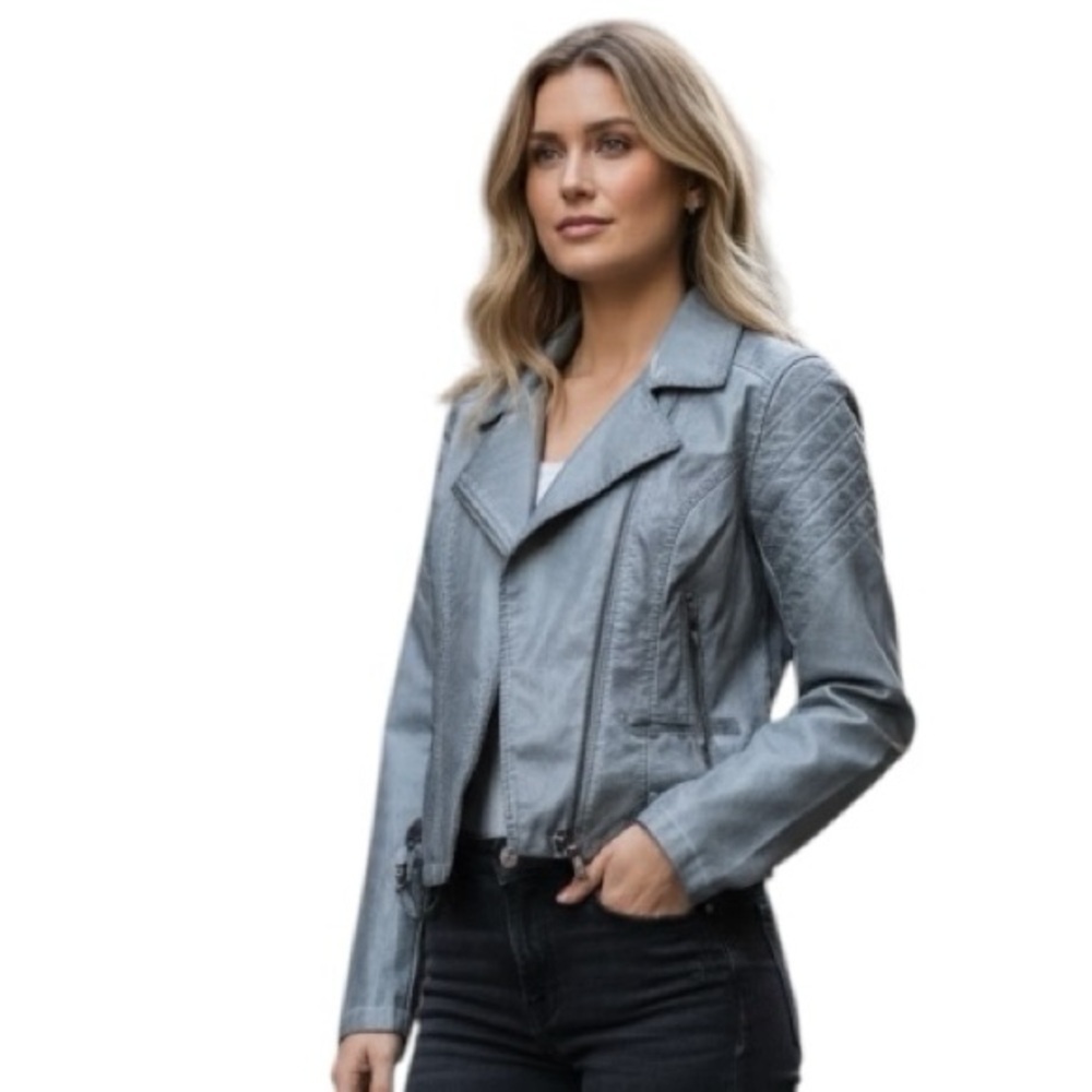 Maurices Large Grey Motorcycle Jacket Faux Leather Edgy BikerCore